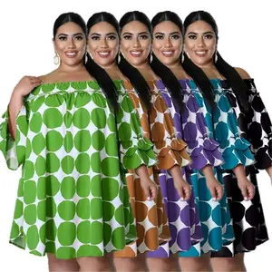Huiya New Strapless Stretch Rubber Dot Printed Summer Big Size Dress Half Sleeve Loose Dress Plus Size Women's Dresses