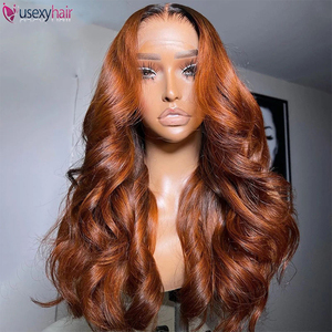 Vente en gros 13x4 13x6 350 #   Perruques en cheveux humains ondulés couleur gingembre personnalisée, avec dentelle frontale HD complète, pour femmes noires - Product Image 2