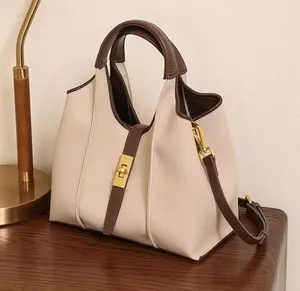Fashion 2 Functions Tote Bag And Pouch With Strap Elegant Pu Leather Strap Canvas Tote Handbag For Women