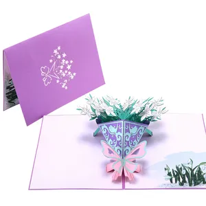Factory Customized Laser Cutting Paper Gift Handmade Exquisite Flower 3d Pop Up Greeting Cards mit Popup Style