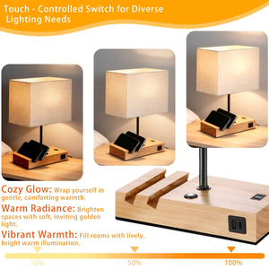 Touch Control <b>Table</b> Lamps 2 USB <b>Charging</b> Ports&AC Outlet <b>Bedside</b> Nightstand Lamps with White Fabric Lampshade - Product Image 3