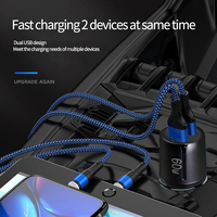 Adaptateur allume-cigare pour voiture Shenzhen OEM ODM 60W avec double port USB, charge rapide super rapide QC3.0