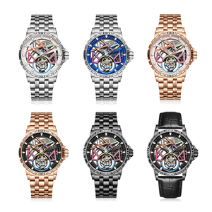 Montre mécanique automatique de luxe <span class=keywords><strong>Roger</strong></span> Flywheel Sport unisexe en acier inoxydable 45 mm 3 ATM résistante à l'eau analogique ajourée Nocturne - Product Image 2
