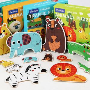 Rompecabezas de Madera con Forma de Animales de Dibujos Animados, 6 Piezas, Seguros para Niños, Juguetes de Bricolaje para Niños Pequeños de 2 a 4 Años - Product Image 1