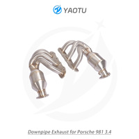 Manifold Downpipe YT dengan Catalytic Converter Tiga Jalur Cocok untuk Porsche 981 3.4 Flens 3-lubang, Finishing Brushed