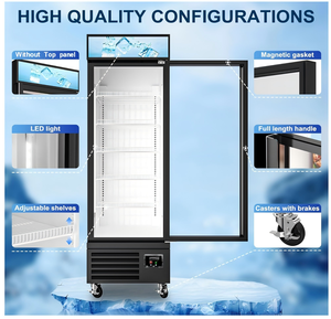 Congélateur vertical commercial à porte vitrée, réfrigérateur de présentation profond pour supermarché, restaurant, stockage d'aliments surgelés - Product Image 4