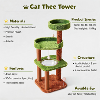 Arbre à chat de luxe 113 cm à 4 niveaux vert, tour à chat moderne avec capsule spatiale transparente, montage facile, sûr pour les chats