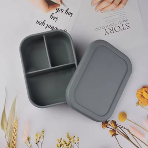 Food Grade BPA Free Silicone Bento <b>Lunch</b> <b>Box</b> Heatable Leak Proof Microwavable 3 Compartment Collapsible Food Storage Container - Product Image 2