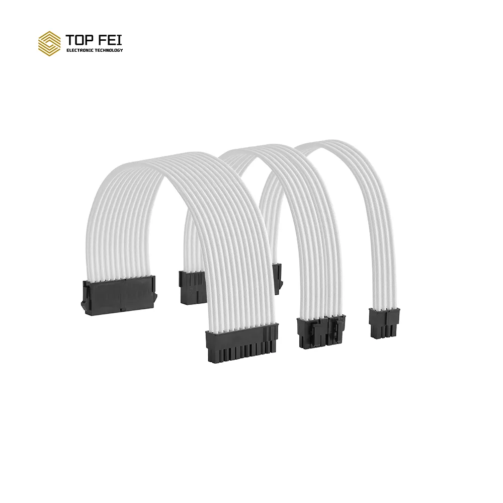 1x24Pin/1x4+4 EPS/2x6+2 PCI-E 30 ס""מ אורך 8 AWG PSU ערכת כבלי מאריך עם מסרקים-לבן