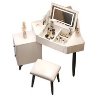Coiffeuse d'Angle Moderne avec Miroir de Maquillage LED 3 Couleurs et Rangement