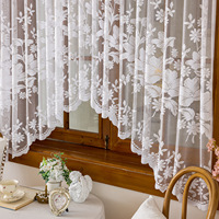 Rideau court de cuisine en dentelle blanche française, jacquard floral, pour fenêtre plate, décoration intérieure