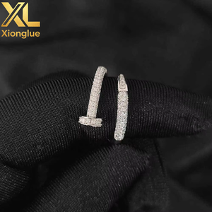 Hot Sale Copper Personalized Cuban <b>Ring</b> Nail Shape with Claw Setting Natural Round Stones Full Zircon Fashionable Jewelry Unisex - Product Image 4