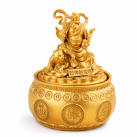 Statue de Zhao Gongming en laiton massif moulé à la main, finition or antique, pour base de bol, Feng Shui traditionnel chinois porte-bonheur