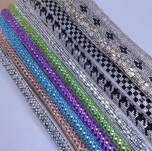 Brilhante cristal strass tubo corda, calçados de renda strass diamante strass