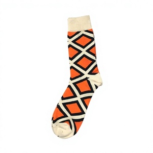 <b>Men's</b> Crew <b>Socks</b> Geometric Pattern Orange Black White Jacquard Knitted Breathable Daily Wear Spring Style - Product Image 1