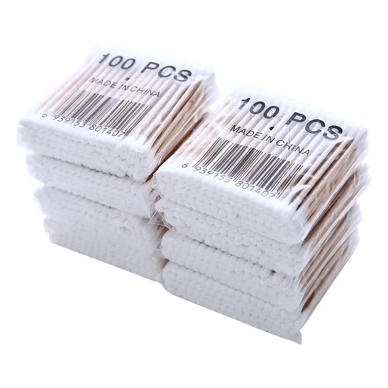 100 soft bag wooden sticks double-ended cotton swabs sanitary cotton swabs beauty sticks cosmetic cotton swabs