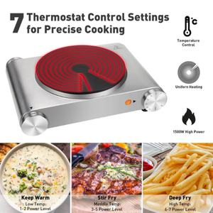 Plaque chauffante électrique en fonte de 1500 W, plaque chauffante portable à brûleur unique pour la cuisson - Product Image 3