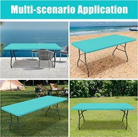 HuiHe Nappes en vinyle à dos de flanelle élastique ajustée Rectangle pour tables pliantes de 6 pieds, couvertures de table essuyables imperméables