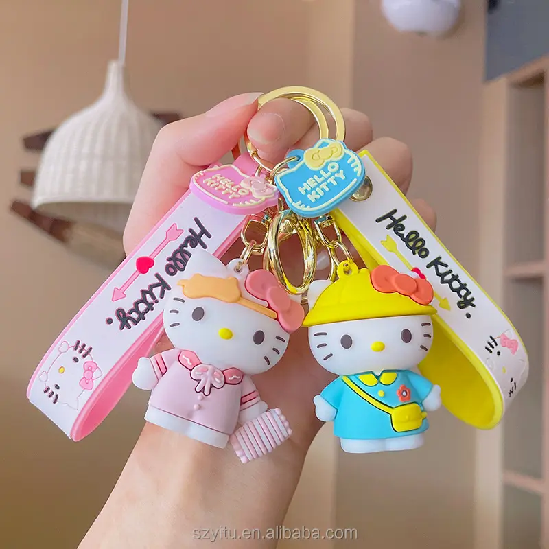 2022 hot promotion gift kawaii cute cartoon soft pvc cat kitty car keychain key ring lanyard bag pendant cute kitty keychain