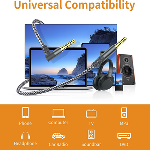 Câble <span class=keywords><strong>auxiliaire</strong></span> de haute qualité 1m 2M TRS Câbles auxiliaires 90 degrés Droit 3.5mm Câble audio stéréo Nylon tressé 1/8 Câble AUX pour voiture - Product Image 3