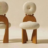 Chaises de salle à manger nordiques crème avec structure en bois massif, design boucles, rembourrées en laine d'agneau, modernes, pour la maison, le bureau et la cuisine