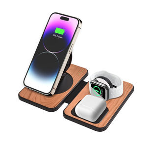 Estación de carga inalámbrica rápida de madera de cerezo compatible <span class=keywords><strong>con</strong></span> <span class=keywords><strong>iPhone</strong></span> 15 ProMax 14 Pro Max S24 /S24Ultra <span class=keywords><strong>AirPods</strong></span> Pro - Product Image 1