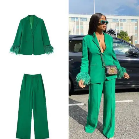 Solid Color Loose Waistband Two Piece Set Women Suits Office Formal Ladies  Suits Women's Suits & Tuxedo