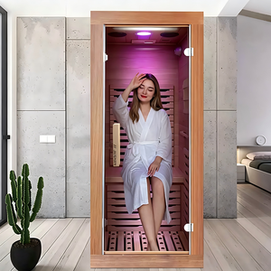 Sauna infrarouge lointain pour usage domestique en cèdre rouge, 1 personne, avec panneau chauffant en graphène, <span class=keywords><strong>écran</strong></span> tactile, MP3 et thérapie des pieds - Product Image 2