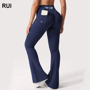 RUIQUWIN Pantalon d'entraînement personnalisé sans couture avec logo évasé Pantalon de fitness taille haute pour femmes Pantalon d'été à poches évasées pour la gym - Product Image 1