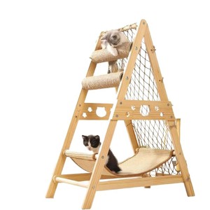 Arbre à chat en bois massif à 4 niveaux avec filet et lit pour chats - Product Image 5
