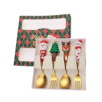 Ensemble cuillère et fourchette de Noël au design original, en acier inoxydable doré, cuillère à café pour cadeau