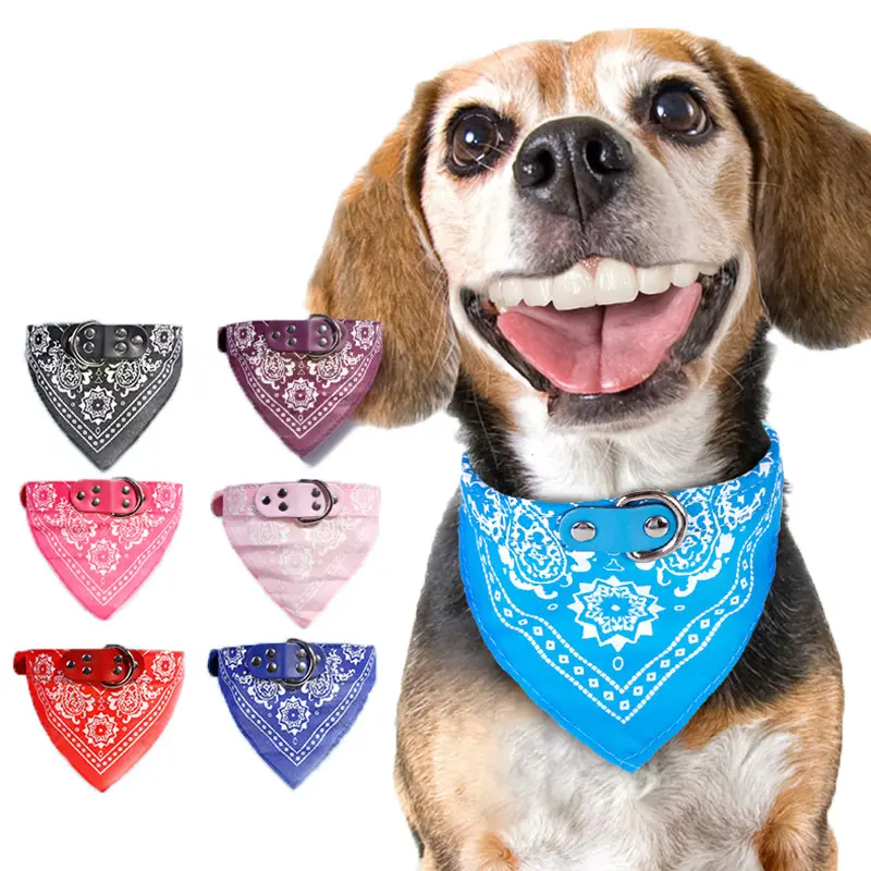 Accesorios para mascotas, Bandana estampada de poliéster PU, bufanda triangular de lujo, Collar ajustable para perro