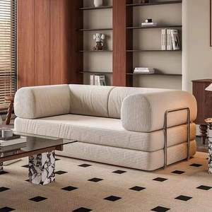 أريكة سرير معدنية قابلة للطي متعددة الاستخدامات مع إطار معدني وقماش قابل للإزالة والغسل بتصميم عصري بسيط بلون كريمي لغرفة المعيشة - Product Image 3