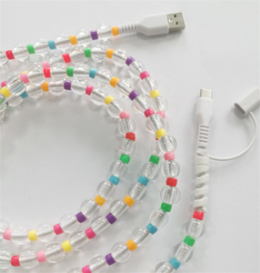 Cargadores de teléfono con cuentas 2 en 1 creativos DIY, Cable multicolor transparente Pastel perla con cuentas, Cable USB de datos, blindaje trenzado de 12 meses - Product Image 2