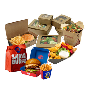 Custom printed compostable disposable kraft packaging paper trays for burger cake waffle sushi hot dog food pulp paper boat tray