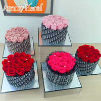 Boîte cadeau en acrylique faite à la main AM-PFE130, rose naturelle, miroir, fleur préservée, fleurs réelles pour la Saint-Valentin, la fête des mères