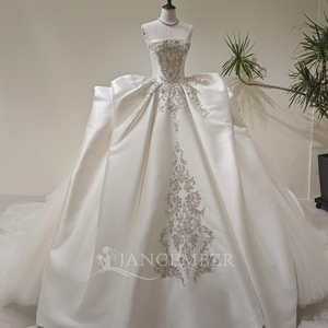 LY96 Royal Boat Neck Satin <b>Crystal</b> Beaded Empire Bridal Wedding Ball Gowns <b>Dresses</b> - Product Image 1