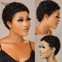Perruque abordable en stock, perruque économique en cheveux humains, livraison rapide, perruque courte bouclée pixie sans colle en cheveux humains vierges