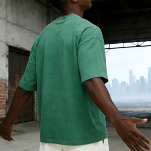 Camiseta de Hombre, Corte Cuadrado, Hombros Caídos, Cuello Redondo Simulado Vintage, Camiseta Lisa Lavada, Diseño Personalizado al por Mayor, Camiseta de Algodón de Primavera para Hombre - Product Image 5
