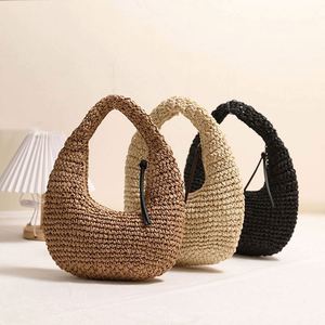 Bolso de Paja Tejido a Mano para Mujer, Estilo Moderno, Color Sólido, para Vacaciones en la Playa - Product Image 1