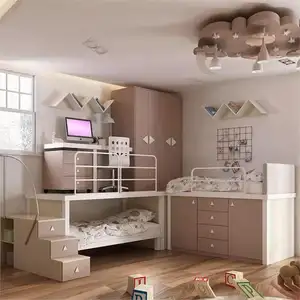 Tempat tidur susun anak-anak OEM & ODM dengan perosotan dan penyimpanan tangga Putri dan kamar tidur furnitur tempat tidur loteng