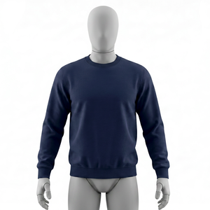 Pull en tricot à col rond bleu marine pour homme, coupe classique, couleur unie, décontracté - Product Image 1