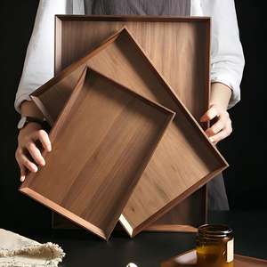 Bandeja Rectangular Grande de <span class=keywords><strong>Madera</strong></span> Natural de Nogal Negro para Alimentos, Regalo, Servicio, Frutas Secas, Café, Sushi, Estilo Rústico - Product Image 5