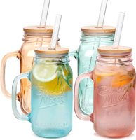 Bocaux en verre avec poignée et couvercles en bambou – Contenants de cuisine multifonctionnels, durables et empilables pour smoothies et préparations de nuit