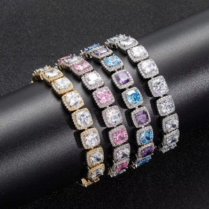 Hip Hop Jewelry 10mm and White Zircon Rock Sugar Chain Hip Hop <b>Bracelet</b> <b>Copper</b> Inlaid Square Zircon Tanjing Fashion - Product Image 2