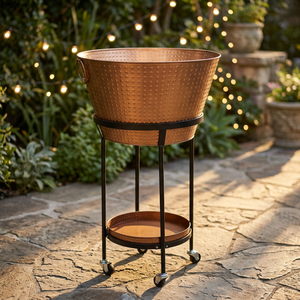 Seau à glace industriel en métal avec roulettes et plateau amovible, bac à boissons rond pour les fêtes - Product Image 1