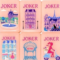 Tuiles de Mahjong américaines en acrylique personnalisées, design rose uni, motif dessin animé Paris, pour les réunions de famille, ensemble de Mahjong pour le divertissement