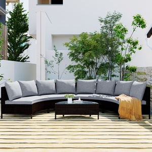 <span class=keywords><strong>Set</strong></span> di Mobili da Esterno Contemporaneo in 5 Pezzi con Tavolo in Vetro Temperato e Divano Semicircolare in Rattan PE Marrone - Product Image 1