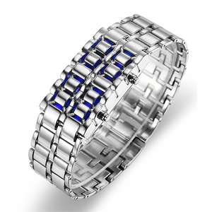 Часы наручные мужские из нержавеющей стали, модные цифровые спортивные, с красной и синей светодиодной подсветкой самурая - Product Image 4