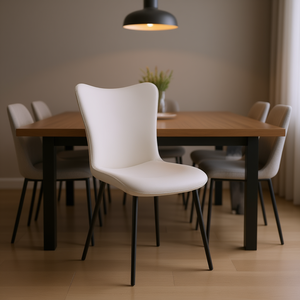 Sedia da Pranzo Imbottita Moderna Homeera in Tessuto Bianco Sporco con Gambe in Metallo 47x42x55cm Arredamento per la Casa - Product Image 2